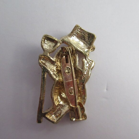 Enamel Snowman Christmas Holiday Brooch Pin Goldtone Metal Vintage Lot of 2 - Picture 3 of 12